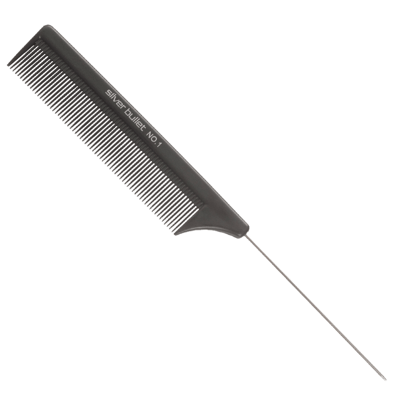 Silver Bullet Carbon Metal Tail Hair Comb | 20.3cm | Black