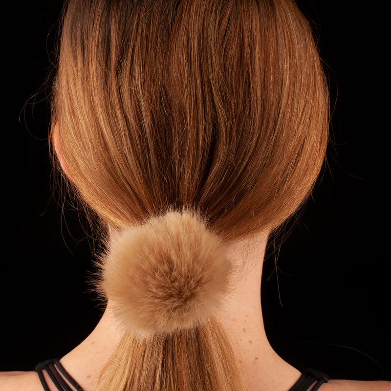 Faux Fur Pom Pom Hair Elastic | Camel