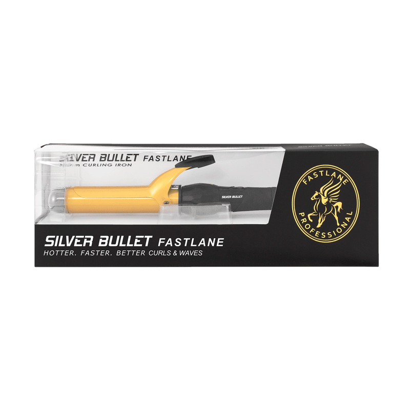 Packaging of Silver Bullet Fastlane Gold 32mm Ceramic Curling Iron