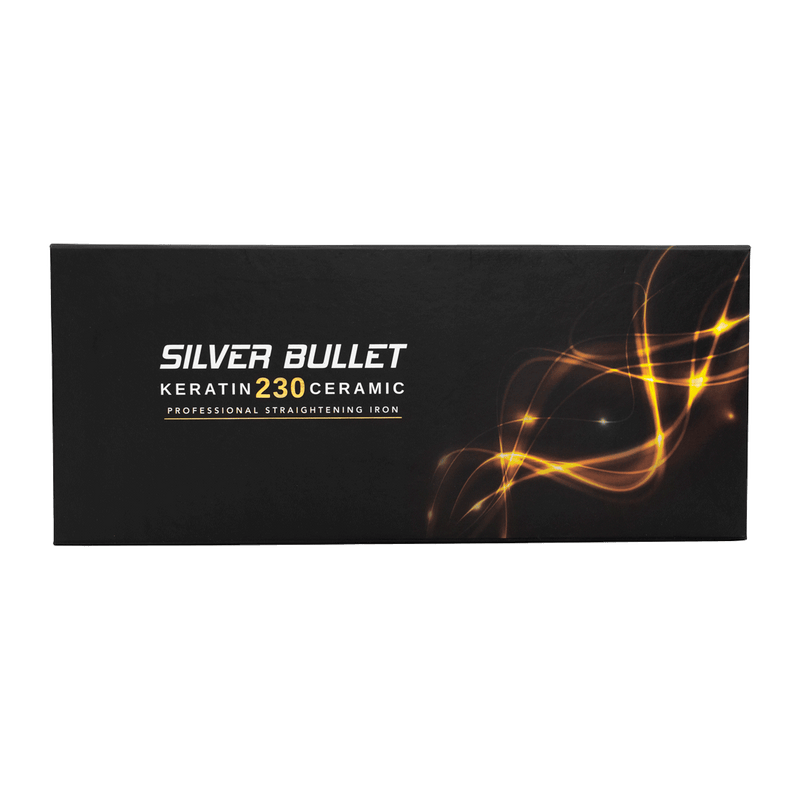 Packaging of Silver Bullet Keratin 230C Ceramic Gold Plates Hair Straightener