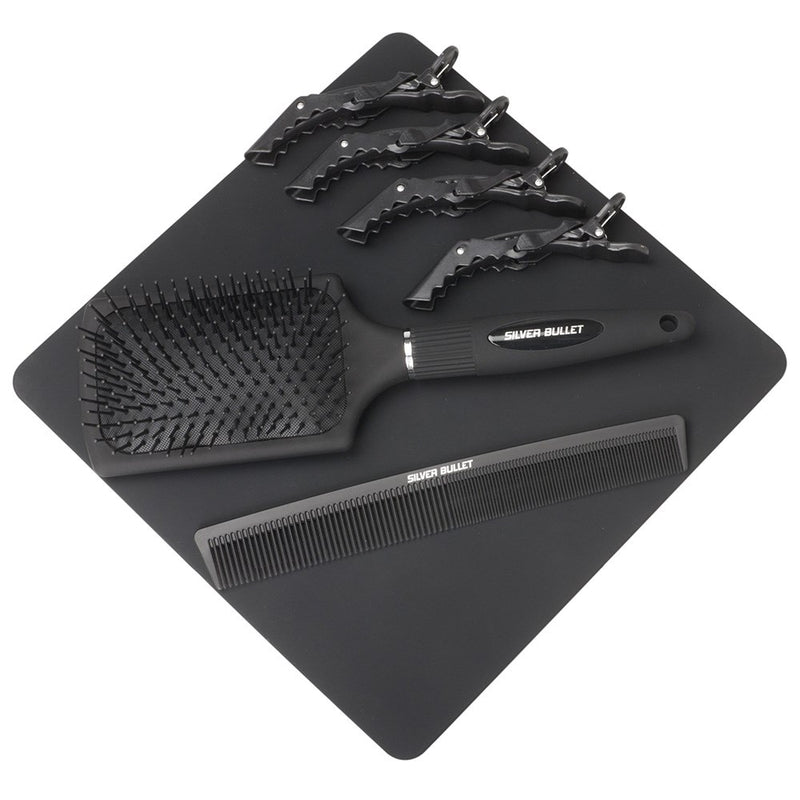 Paddle Brush, 4 x Crocodile Clips, Thermal Heat Pad included with Silver Bullet Keratin 230 Titanium Hair Straightener