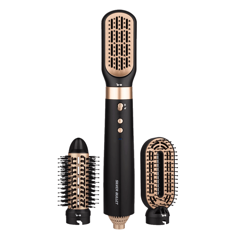 Silver Bullet Black & Gold Unlimited Hot Air Hair Brush including : hot tube, vent and paddle attachments