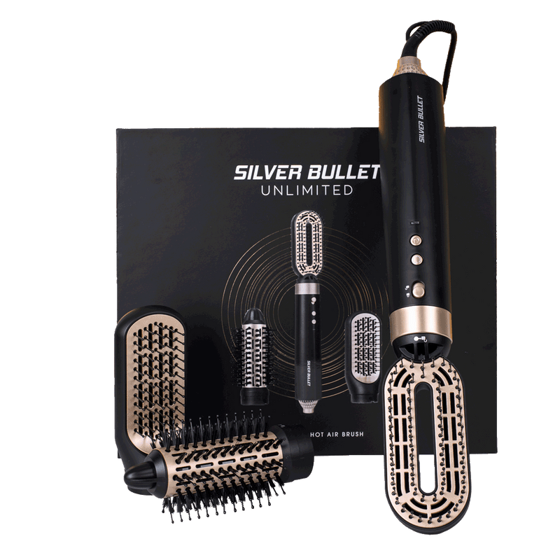Silver Bullet Black & Gold Unlimited Hot Air Hair Brush including : hot tube, vent and paddle attachments