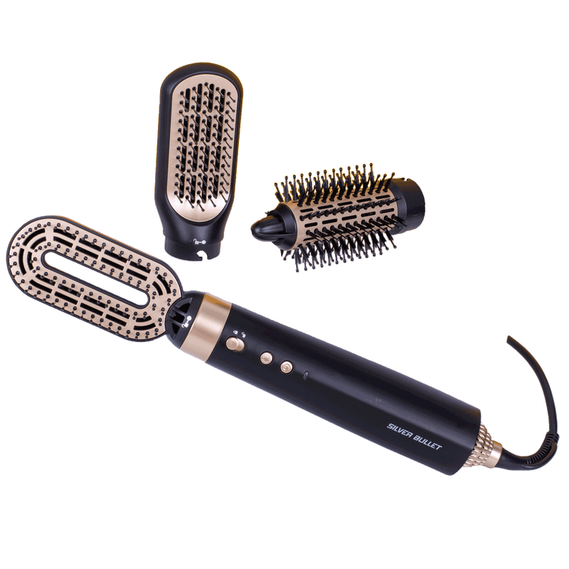 Silver Bullet Black & Gold Unlimited Hot Air Hair Brush including : hot tube, vent and paddle attachments