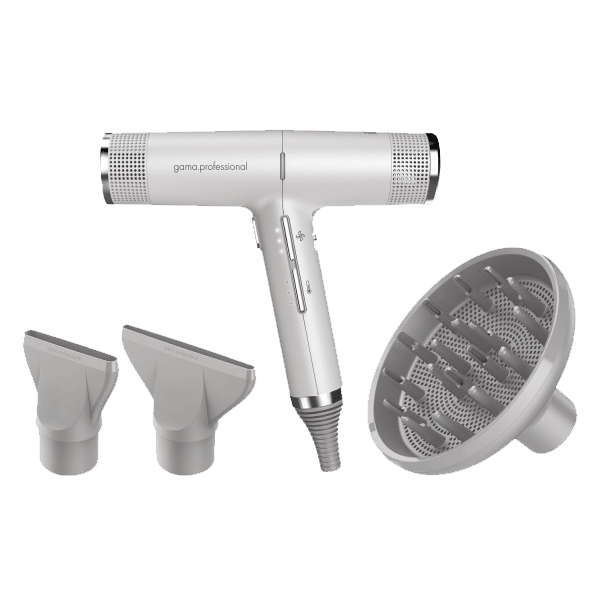 Gama  Professional IQ Perfetto Hair Dryer in grey/white colour with nozzles and diffuser