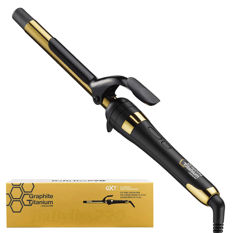 BaBylissPRO black and gold Graphite Titanium Ionic Curling Iron 19mm