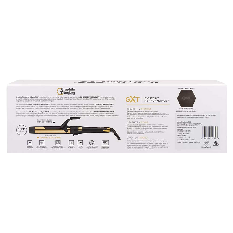 Packaging of BaBylissPRO black and gold Graphite Titanium Ionic Curling Iron 32mm