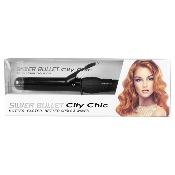 Packaging of Silver Bullet City Chic Black 32mm Curling Iron