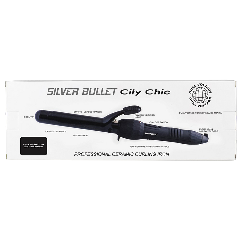 Packaging of Silver Bullet City Chic Black 32mm Curling Iron