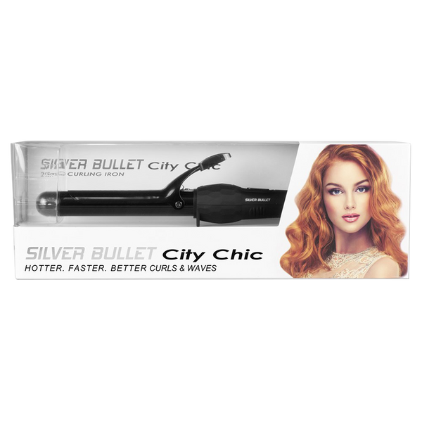 Packaging of Silver Bullet City Chic Black 25mm Curling Iron