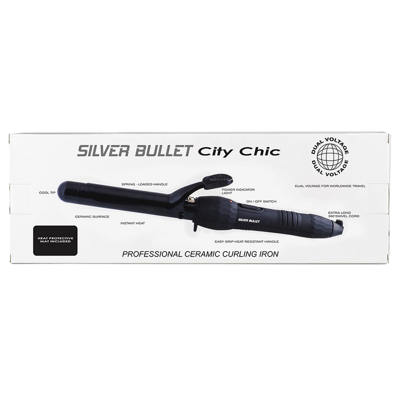 Packaging of Silver Bullet City Chic Black 25mm Curling Iron