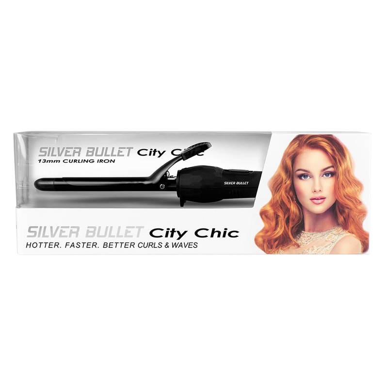 Packaging of Silver Bullet City Chic Black 13mm Curling Iron