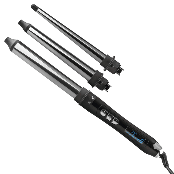 Silver Bullet Silver Celebrity Curls 3 in 1 Genius Curling Iron including 25mm curling iron, 19mm to 25mm conical curler and 9mm to 19mm conical curler