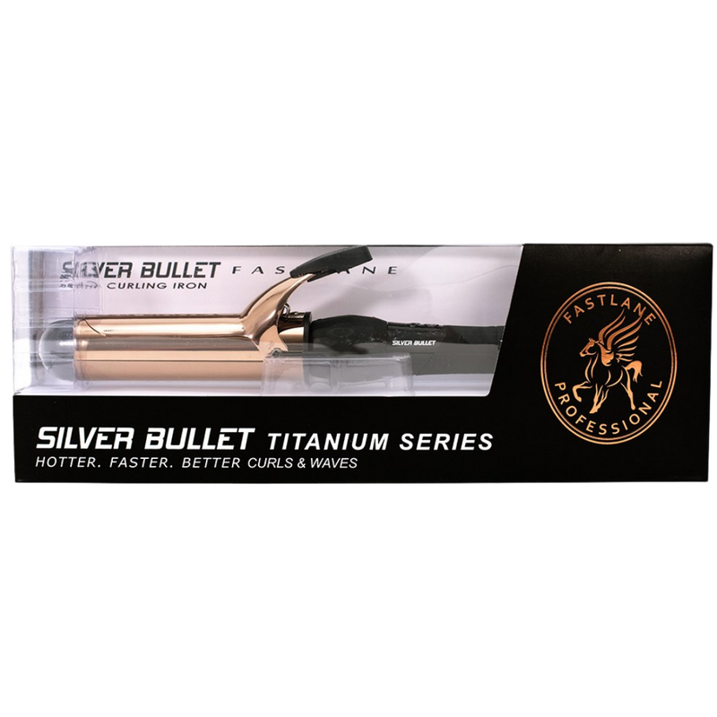 Packaging of Silver Bullet Fastlane Rose gold 38mm Titanium Curling Iron
