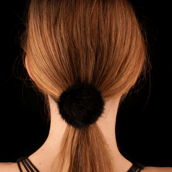 Faux Fur Pom Pom Hair Elastic | Black