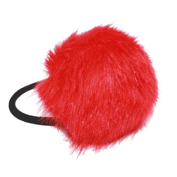 Faux Fur Pom Pom Hair Elastic | Red