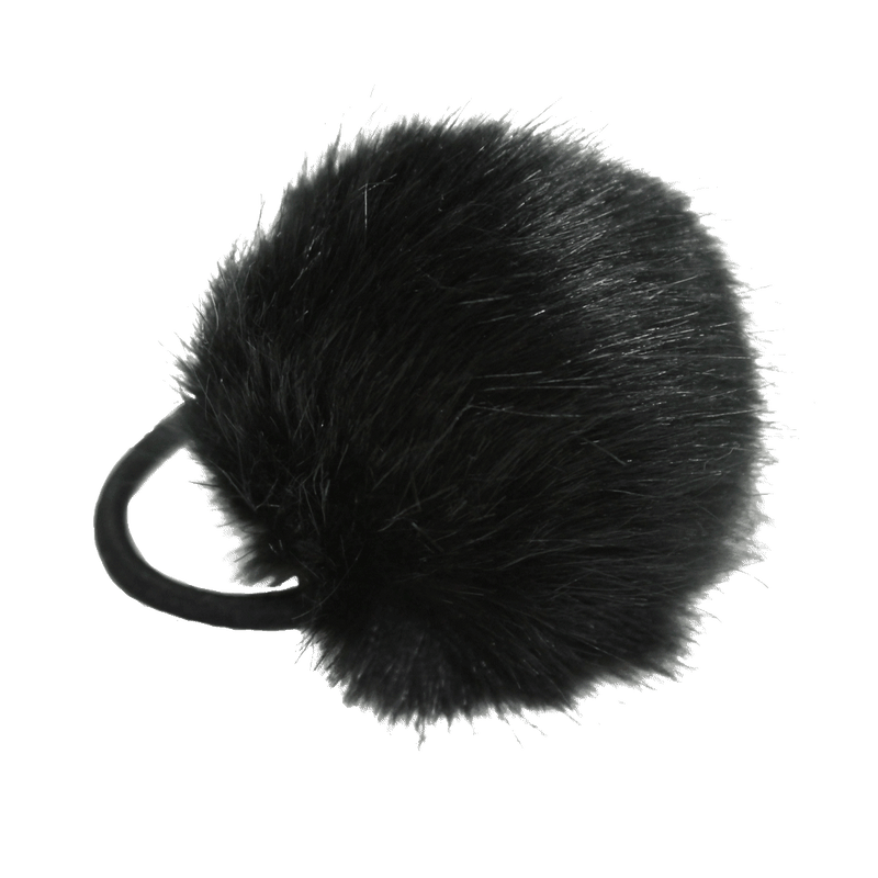 Faux Fur Pom Pom Hair Elastic | Black