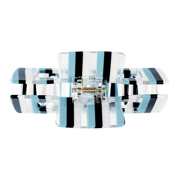 Melanie Hair Claw | Stripe Black, White & Light Blue