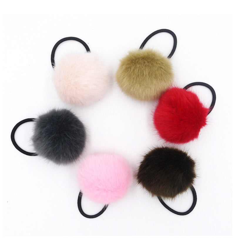 Faux Fur Pom Pom Hair Elastic | Black