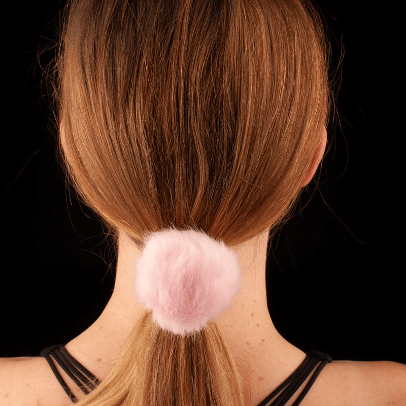 Faux Fur Pom Pom Hair Elastic | Baby Pink