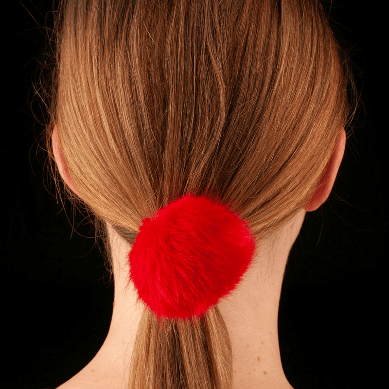 Faux Fur Pom Pom Hair Elastic | Red