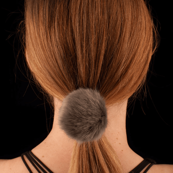 Faux Fur Pom Pom Hair Elastic | Smoke Grey